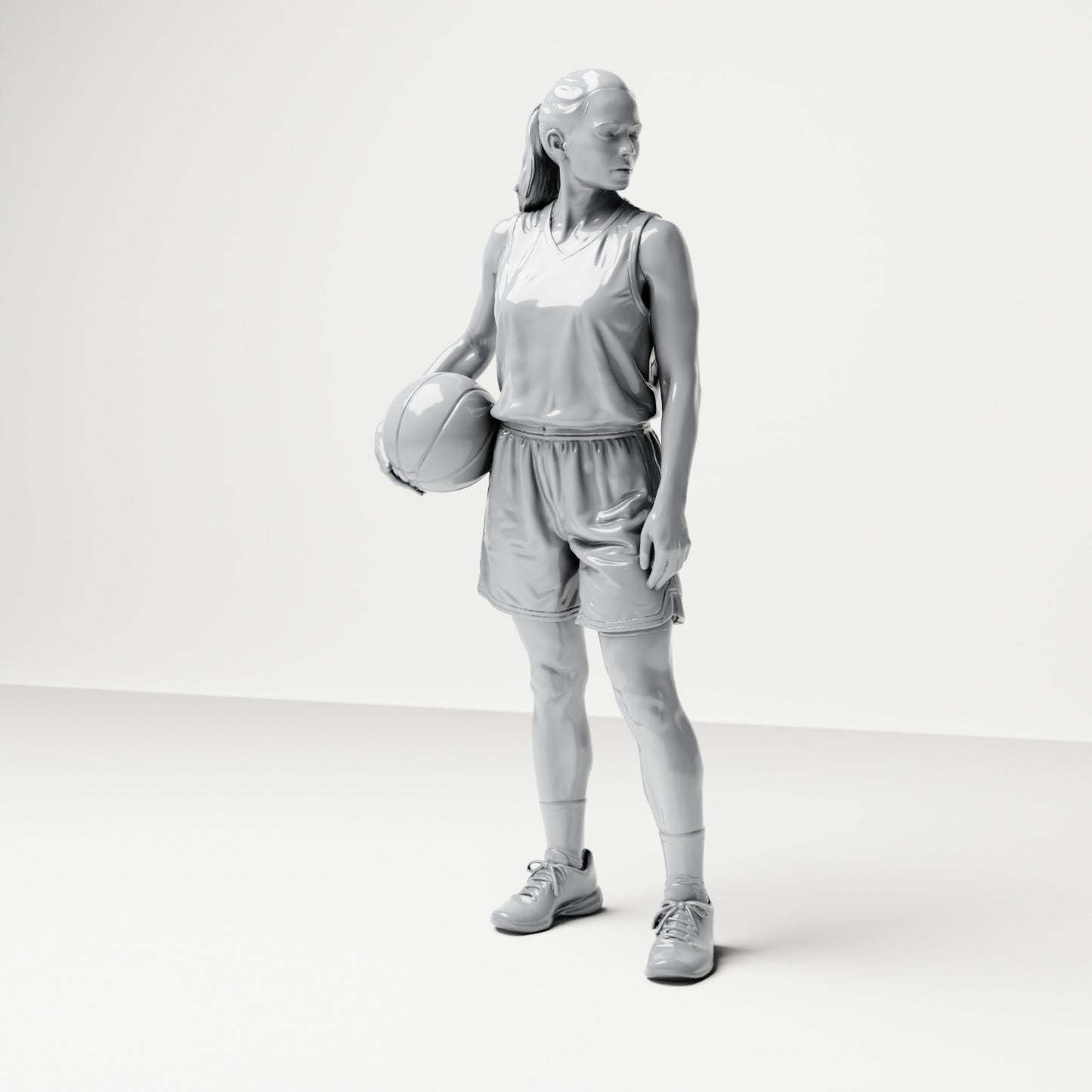 Diorama Modellbau Produktfoto 0: Stehende Figur: Basketballspielerin mit Ball an der Hüfte (B042)