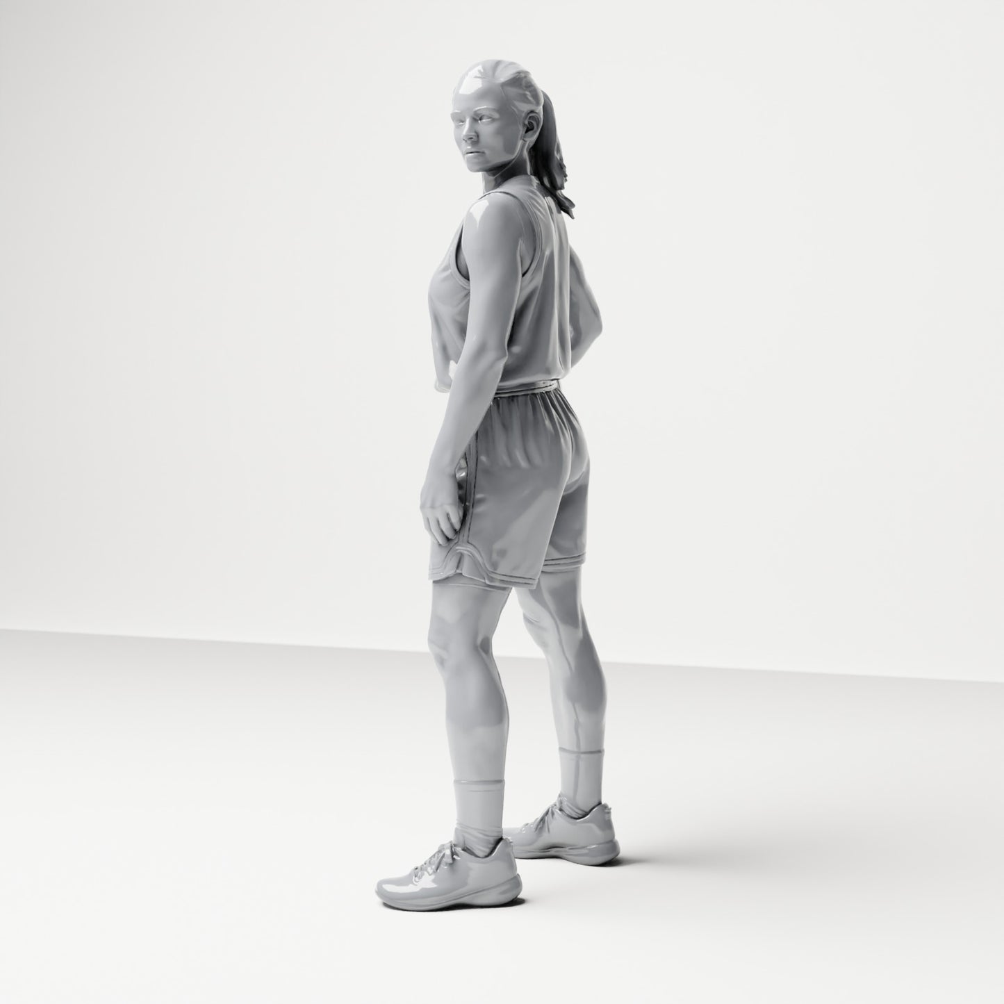 Diorama Modellbau Produktfoto 1: Stehende Figur: Basketballspielerin mit Ball an der Hüfte (B042)