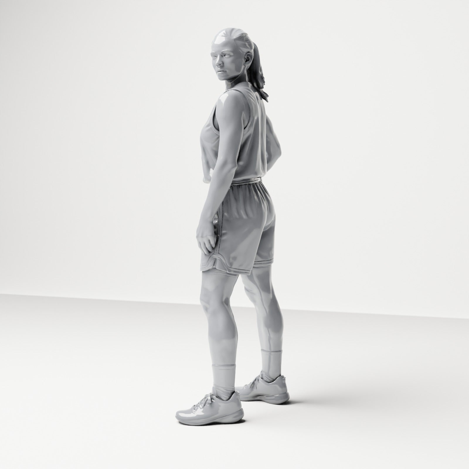 Diorama Modellbau Produktfoto 1: Stehende Figur: Basketballspielerin mit Ball an der Hüfte (B042)