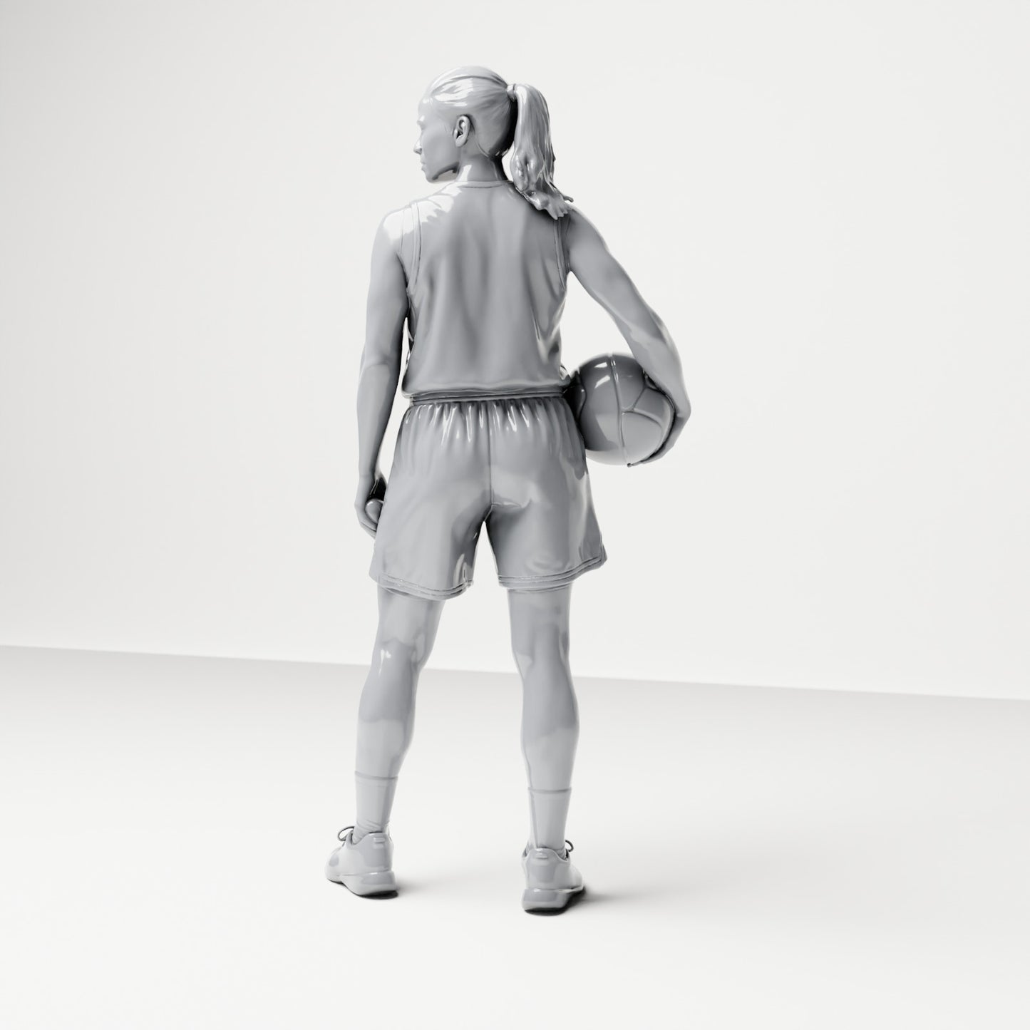 Diorama Modellbau Produktfoto 2: Stehende Figur: Basketballspielerin mit Ball an der Hüfte (B042)