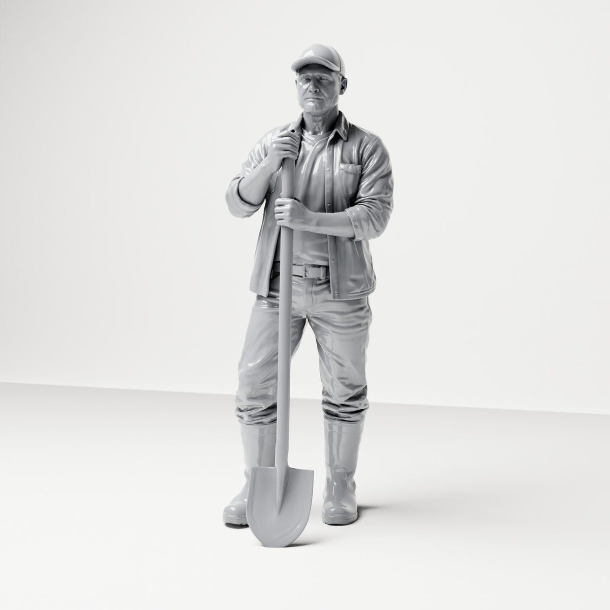 Diorama Modellbau Produktfoto 0: Stehende Figur: Bauarbeiter mit langstieliger Schaufel (B045)