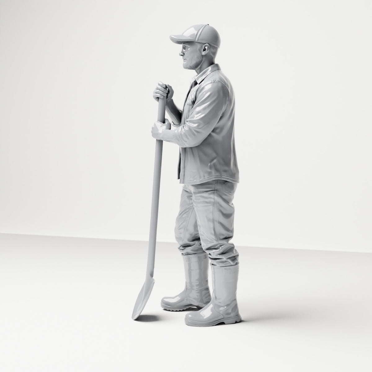 Diorama Modellbau Produktfoto 1: Stehende Figur: Bauarbeiter mit langstieliger Schaufel (B045)