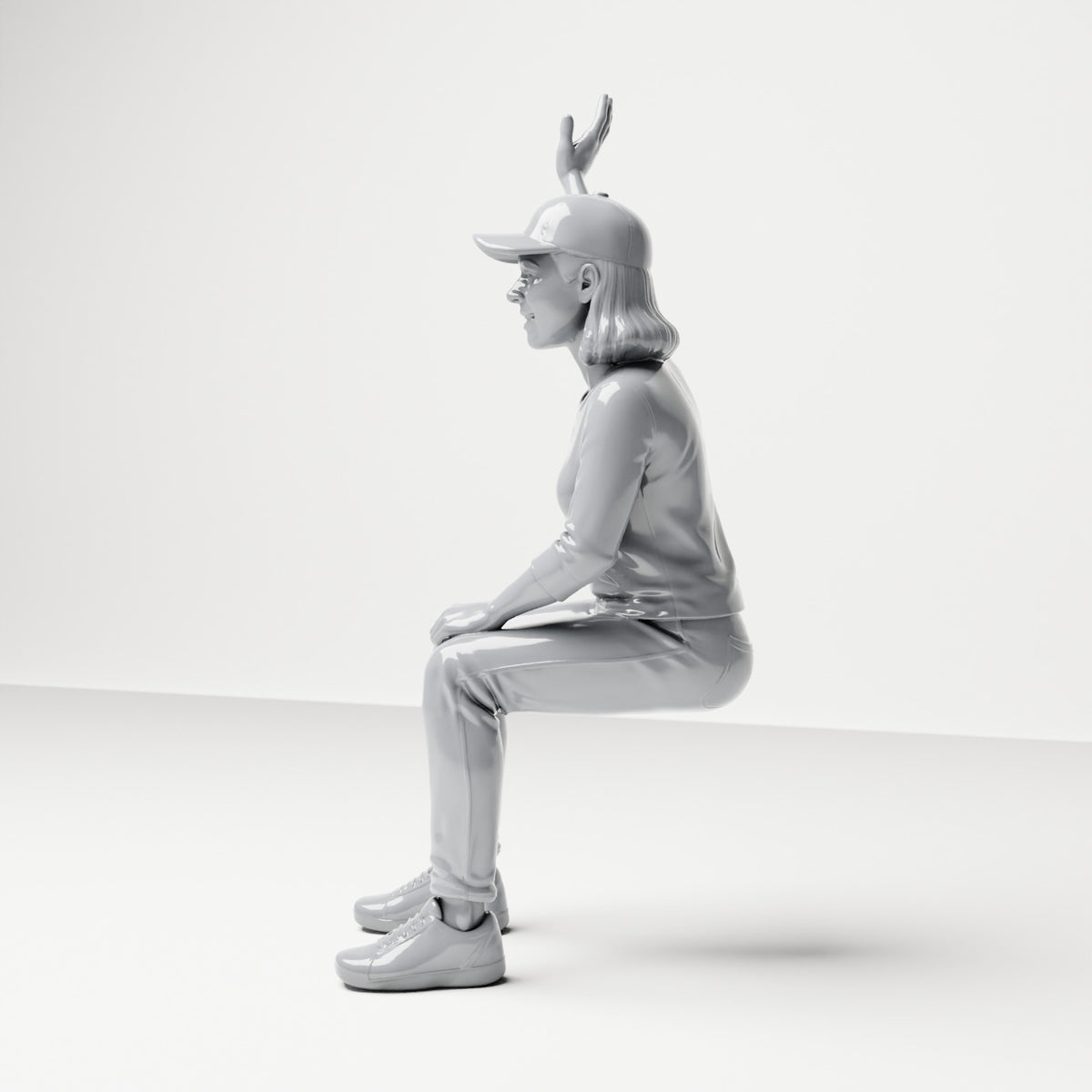 Diorama Modellbau Produktfoto 1: Sitzende Figur: Zuschauerin mit erhobenem Arm (B059)