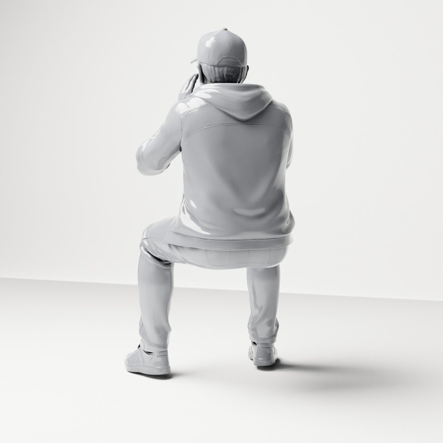Diorama Modellbau Produktfoto 2: Sitzende Figur: Rufender Zuschauer mit Händen am Mund (B060)