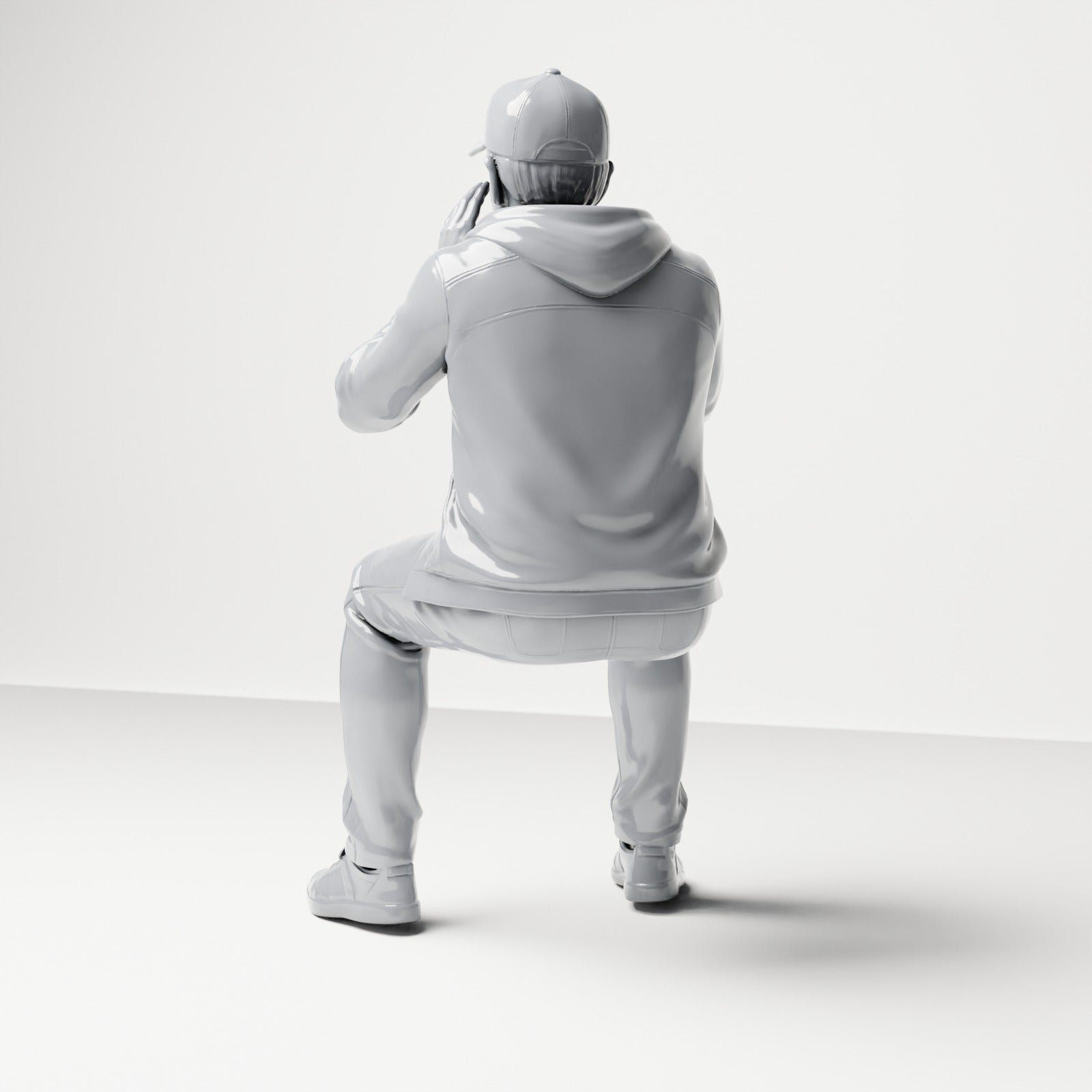 Diorama Modellbau Produktfoto 2: Sitzende Figur: Rufender Zuschauer mit Händen am Mund (B060)