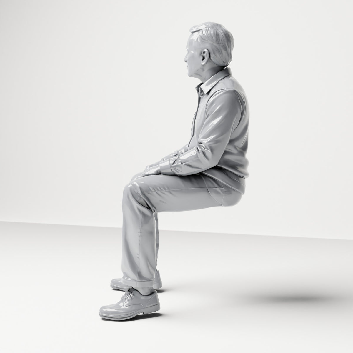 Diorama Modellbau Produktfoto 1: Sitzende Figur: Männlicher Zuschauer mit Händen auf den Oberschenkeln (B061)