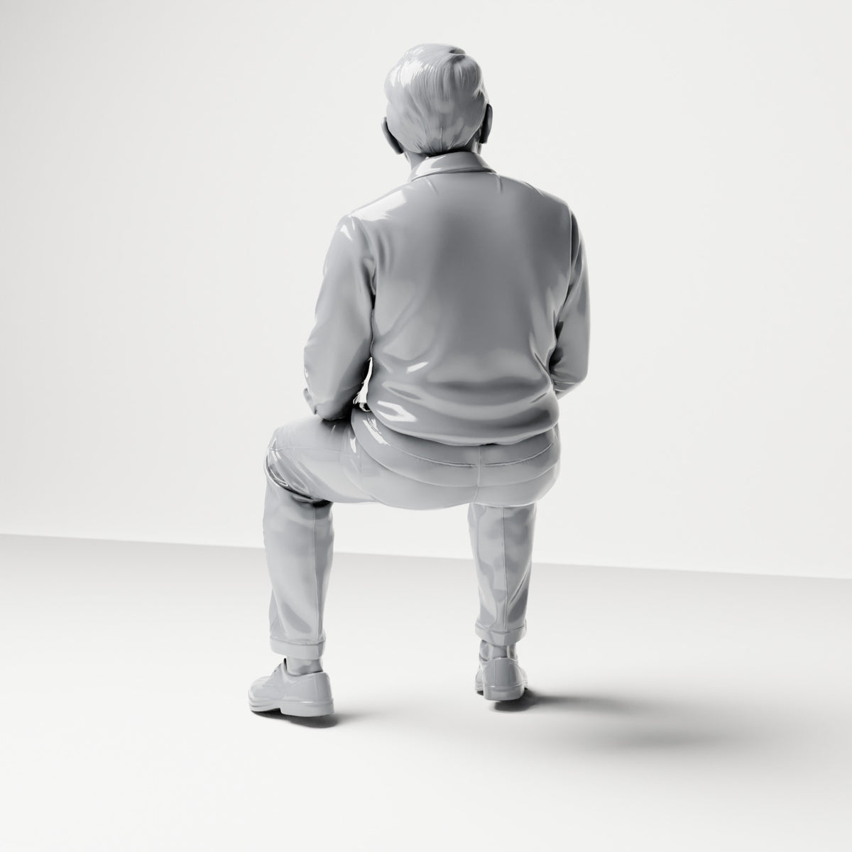 Diorama Modellbau Produktfoto 2: Sitzende Figur: Männlicher Zuschauer mit Händen auf den Oberschenkeln (B061)