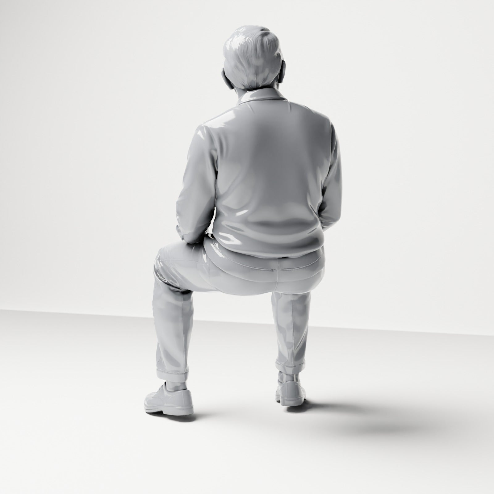 Diorama Modellbau Produktfoto 2: Sitzende Figur: Männlicher Zuschauer mit Händen auf den Oberschenkeln (B061)
