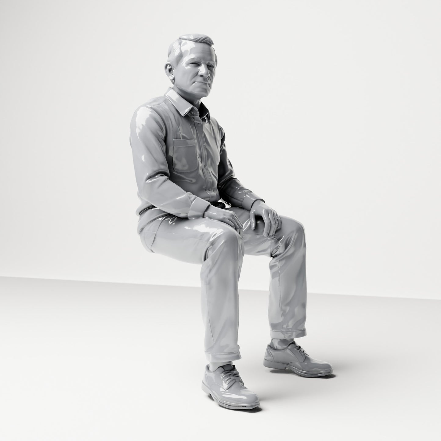 Diorama Modellbau Produktfoto 3: Sitzende Figur: Männlicher Zuschauer mit Händen auf den Oberschenkeln (B061)