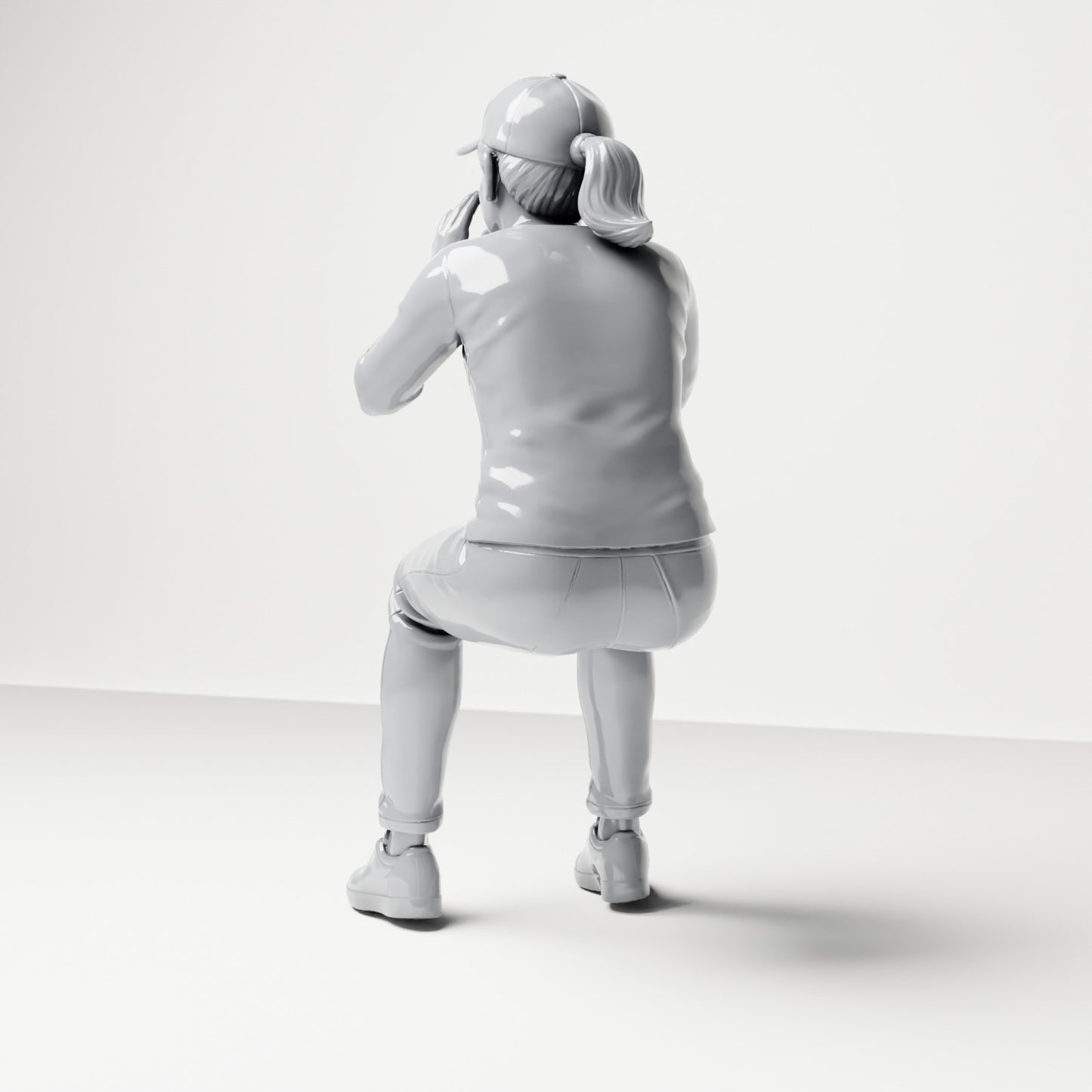 Diorama Modellbau Produktfoto 2: Sitzende Figur: Zuschauer mit Händen am Mund rufend (B062)