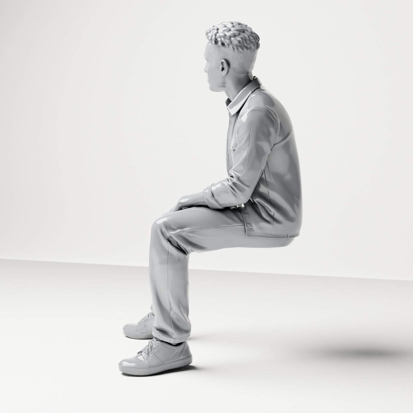 Diorama Modellbau Produktfoto 1: Sitzende Figur: Mann mit gespreizten Beinen und Händen auf den Oberschenkeln (B063)