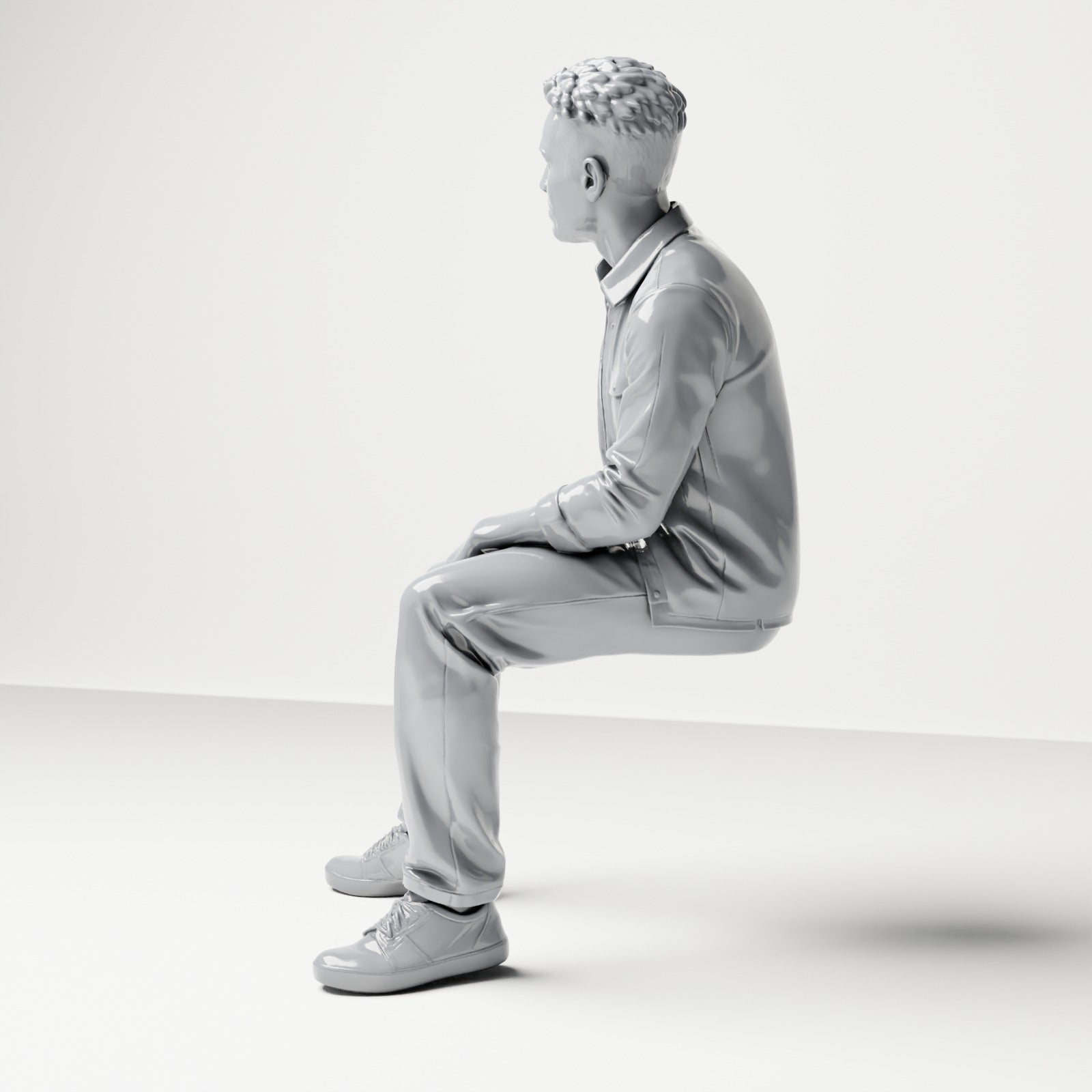 Diorama Modellbau Produktfoto 1: Sitzende Figur: Mann mit gespreizten Beinen und Händen auf den Oberschenkeln (B063)