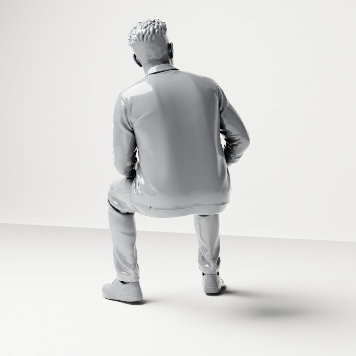 Diorama Modellbau Produktfoto 2: Sitzende Figur: Mann mit gespreizten Beinen und Händen auf den Oberschenkeln (B063)