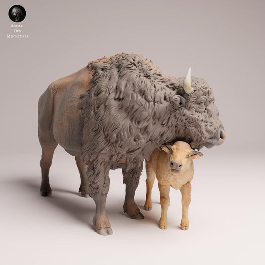 Produktfoto Tier Figur Diorama, Modellbau: 0: Wildtier Figur: Amerikanischer Bison – Kuh und Kalb (Ref 25_09_10)
