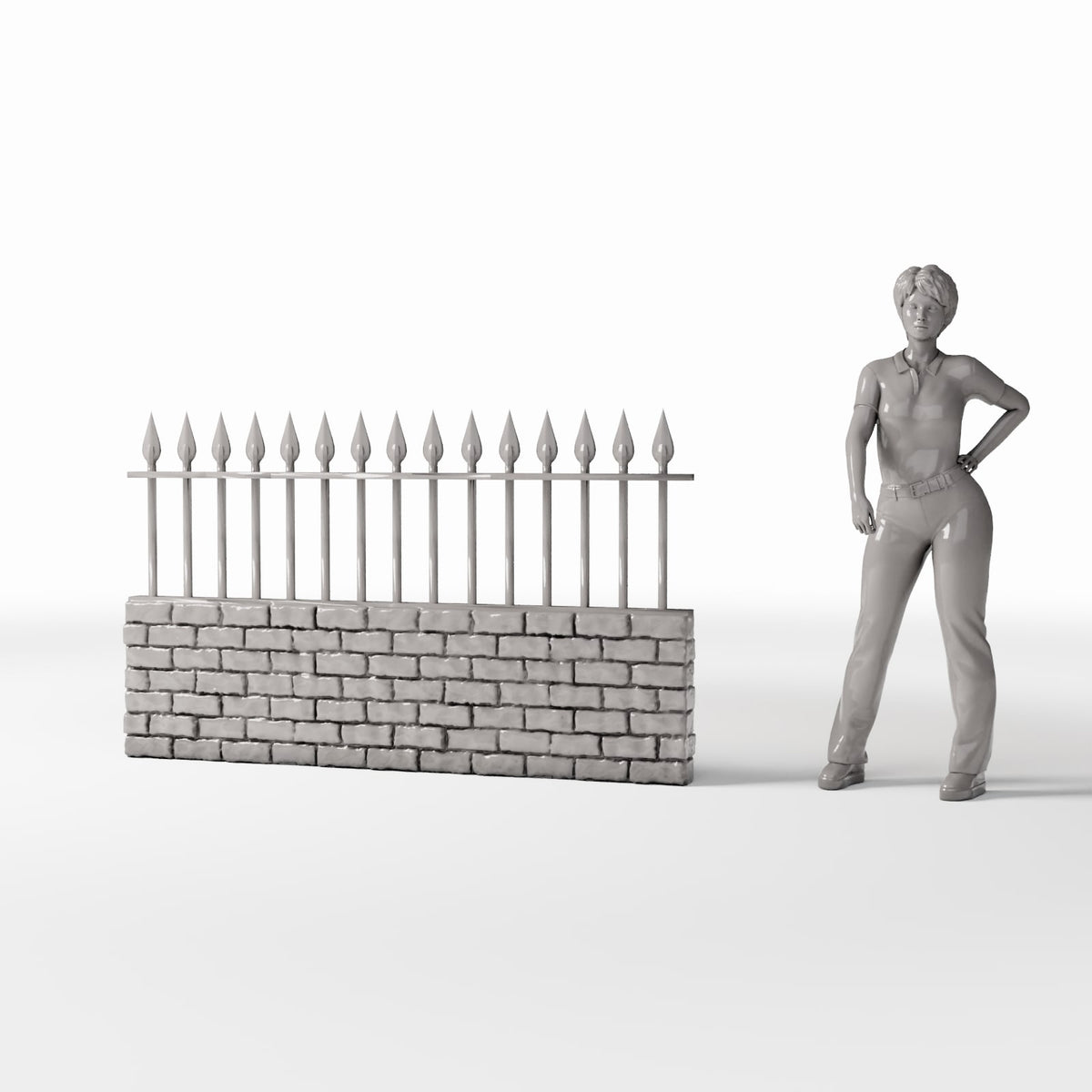 Diorama Modellbau Produktfoto 1: Diorama Außenbereich: Niedrige Steinmauer mit Metallzaun (Ref. 1196D)