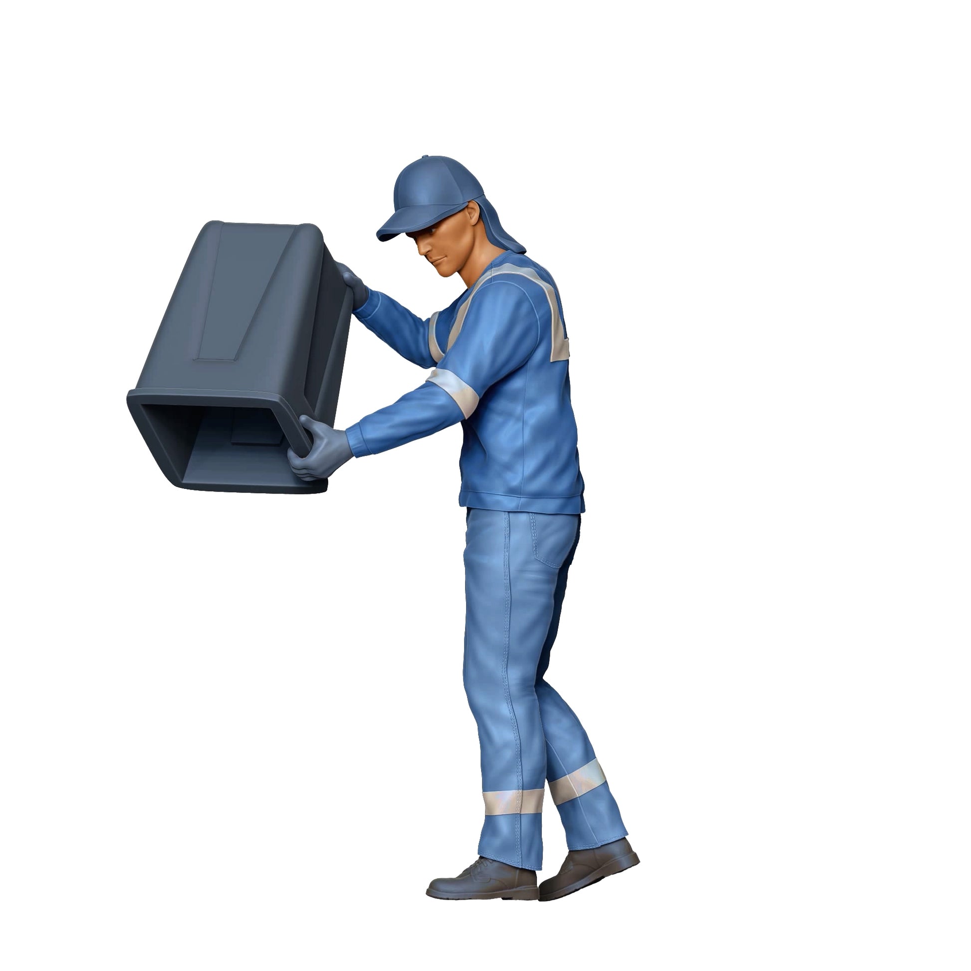 Produktfoto Diorama und Modellbau Miniatur Figur: Müllabfuhr Team - Müllmann mit Mülleimer