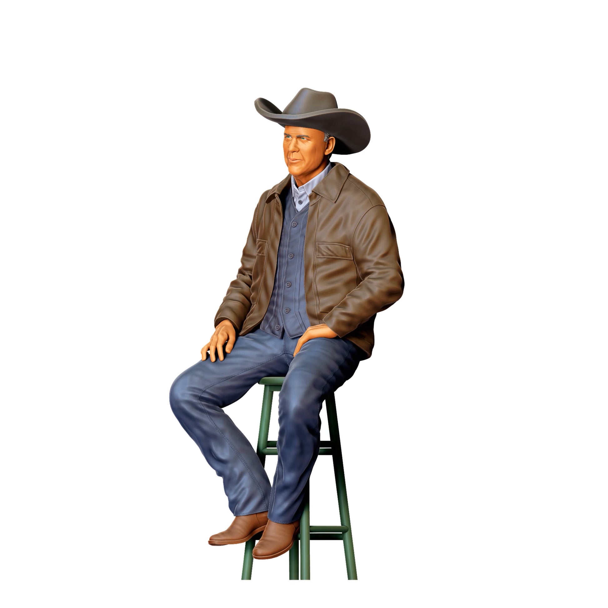 3DP Miniatures 4: Sitzende Figur: Mann mit Cowboyhut auf Hocker (Ref. Nr. 456)