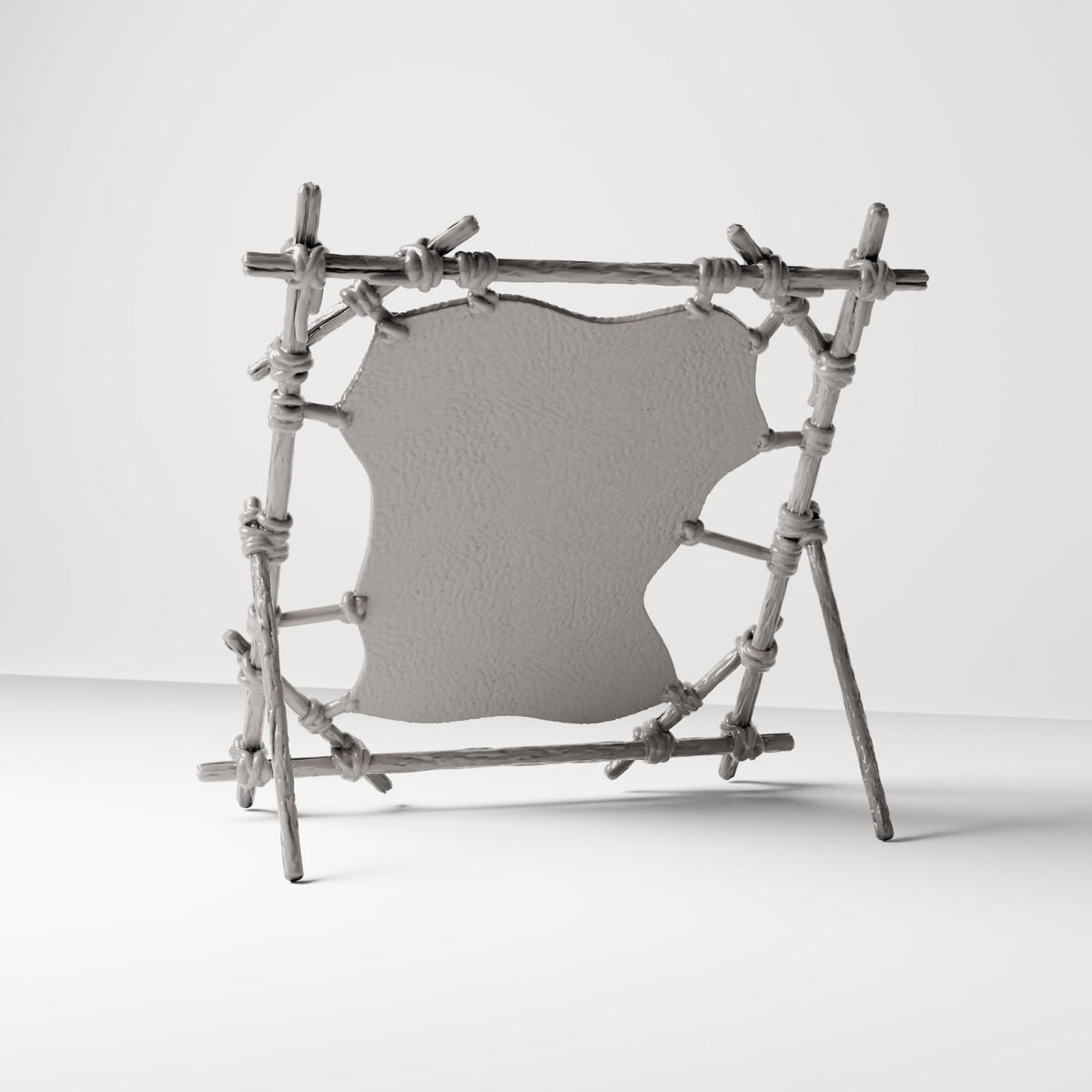 Diorama Modellbau Produktfoto 3: Diorama Handwerk: Leder-Trockengestell mit Tierhaut (Ref. 220D)