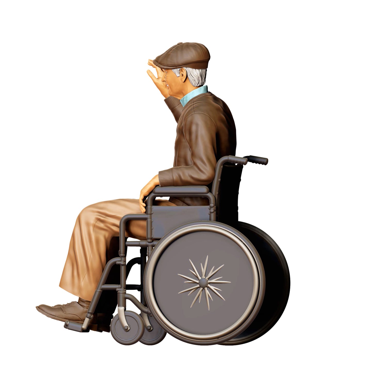 3DP Miniatures 5: Sitzende Figur: Person im Rollstuhl mit erhobener Hand (Ref. Nr. 454)