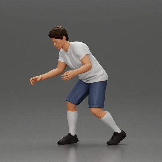 Diorama Modellbau Produktfoto 0: Diorama-Miniatur: Mann in Shorts beim Tischfußball, T-Shirt & hohen Socken (Ref Nr. A71)