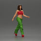 Diorama Modellbau Produktfoto 0: Diorama Figur: Miniatur-Figur Frau in Gehpose, grün-rot, Kurztop, weite Hose, Pumps (Ref Nr. A141)