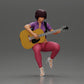 Diorama Modellbau Produktfoto 0: Miniatur: Frau mit Kurzhaar spielt akustische Gitarre Halskette, Riemchensandalen (Ref Nr. A128)