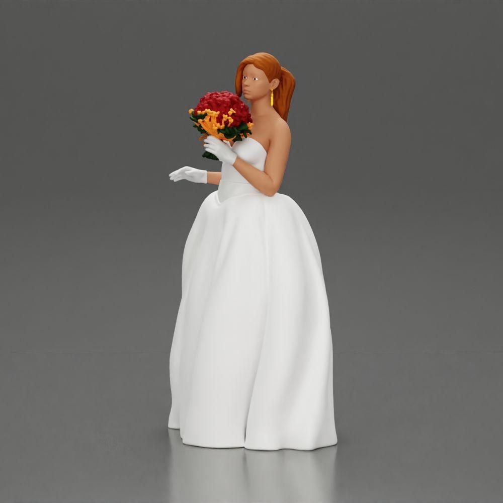 Diorama Modellbau Produktfoto 0: Diorama Figur: Miniatur-Braut in bodenlangem weißen Kleid mit Blumenstrauß (Ref Nr. A132)
