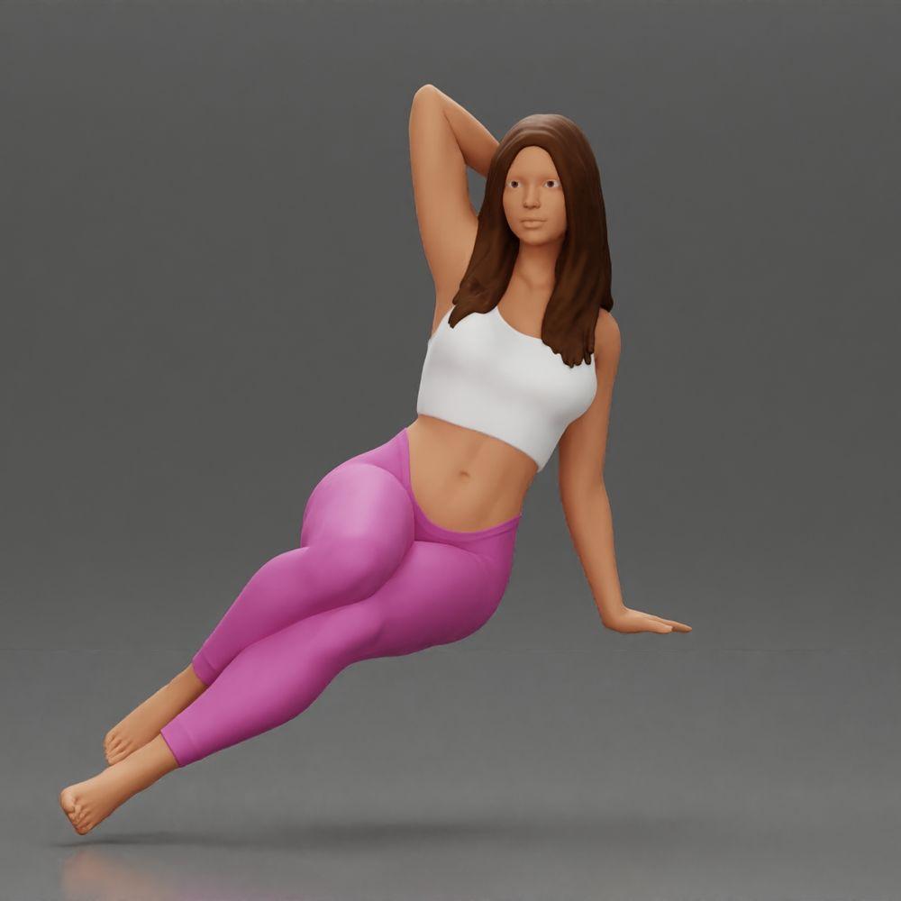 Diorama Modellbau Produktfoto 0: Miniaturfigur: Frau in Leggings, seitlich auf Sofa sitzend, Arm hinter dem Kopf (Ref Nr. A68)