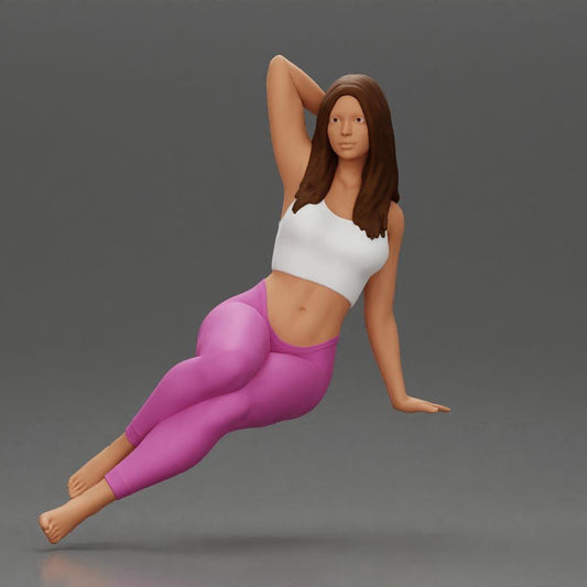 Diorama Modellbau Produktfoto 0: Miniaturfigur: Frau in Leggings, seitlich auf Sofa sitzend, Arm hinter dem Kopf (Ref Nr. A68)