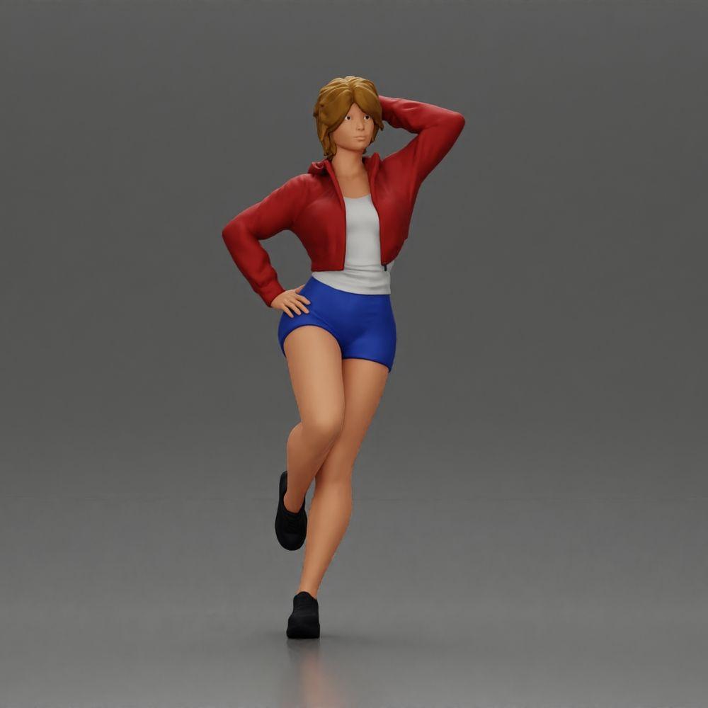 Diorama Modellbau Produktfoto 0: Weibliche Miniatur mit kurzem Haar, Jacke & Shorts, an Auto gelehnt (Ref Nr. A67)