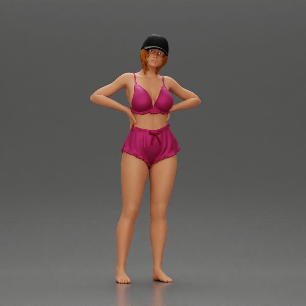 Diorama Modellbau Produktfoto 0: Diorama Figur: Stehende Miniaturfigur im Sommerlook mit Kappe, Shorts, barfuß am Strand (Ref Nr. A108)