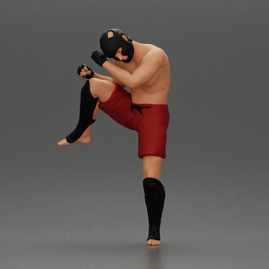 Diorama Modellbau Produktfoto 0: Diorama Figur: Kampfsport-Miniatur, Trittpose mit Kopfschutz, Handschuhen & Schienbeinschutz (Ref Nr. A122)