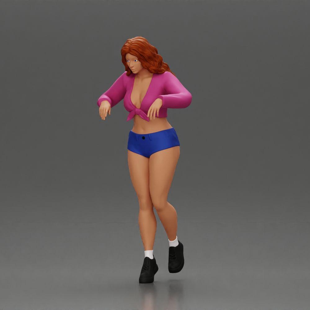 Diorama Modellbau Produktfoto 0: Weibliche Diorama-Figur in Minirock und Shorts, am Treppenrand stehend (Ref Nr. A73)