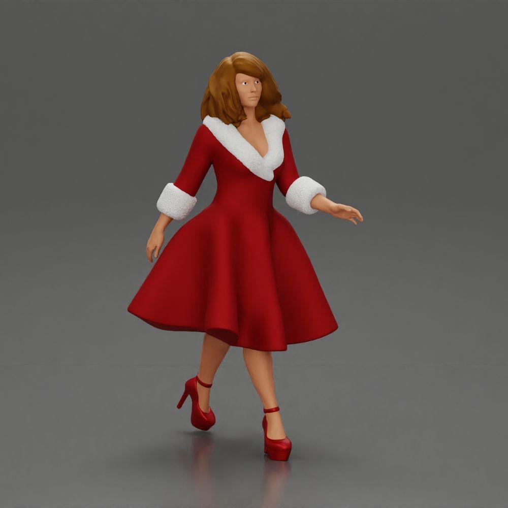 Diorama Modellbau Produktfoto 0: Diorama Figur: Miniaturfigur Frau im roten Kleid mit Pelzbesatz in schrittender Pose - Diorama (Ref Nr. A117)