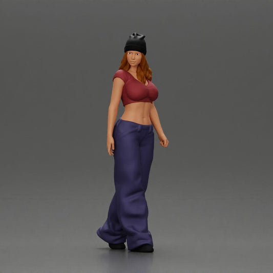 Diorama Modellbau Produktfoto 0: Miniatur-Figur: Hip-Hop Lowrider Frau mit Mütze, kurzem Top & Baggy-Hose (Ref Nr. A103)