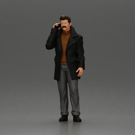 Diorama Modellbau Produktfoto 0: Dioramafigur - türkischer Mann im Mantel mit Rollkragenpullover, telefonierend (Ref Nr. A78)