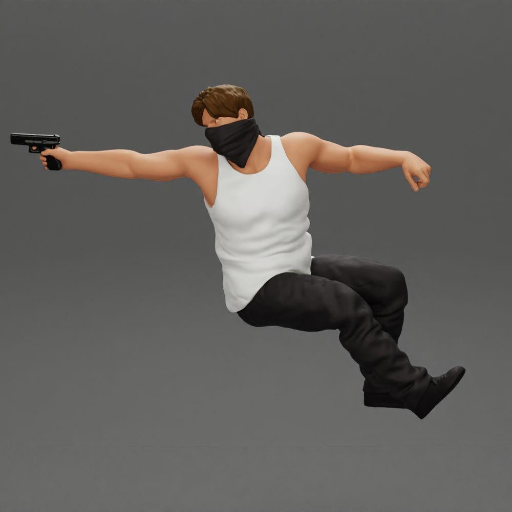 Diorama Modellbau Produktfoto 0: Diorama-Miniatur: Sitzender maskierter Gangster mit Pistole im Auto (Ref Nr. A116)