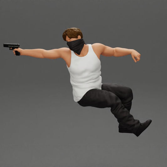 Diorama Modellbau Produktfoto 0: Diorama-Miniatur: Sitzender maskierter Gangster mit Pistole im Auto (Ref Nr. A116)