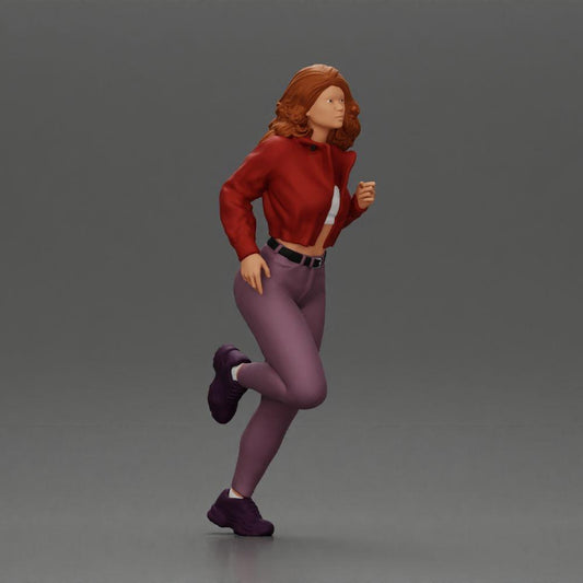 Diorama Modellbau Produktfoto 0: Diorama-Miniaturfigur: Laufendes Mädchen mit langen Haaren in Jacke (Ref Nr. A96)