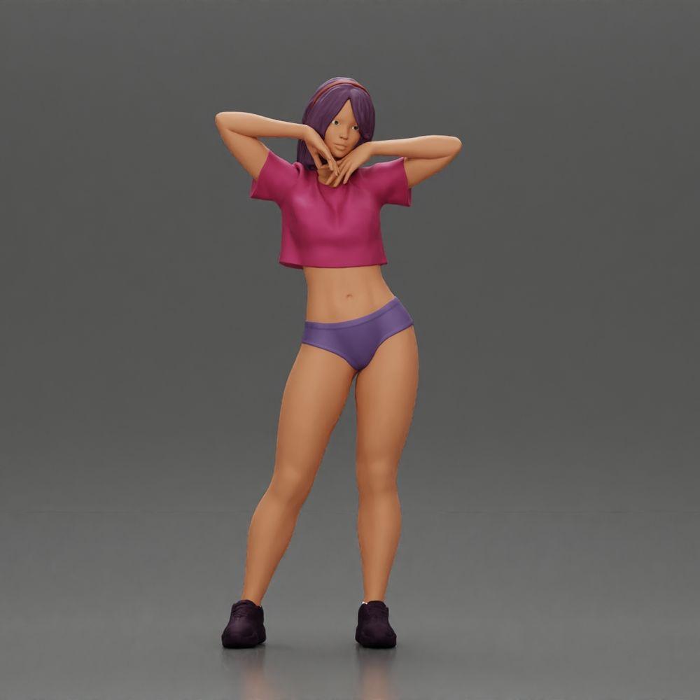 Diorama Modellbau Produktfoto 0: Diorama-Miniatur: Weibliche Figur im Bikini, kurzes Shirt & Haarband, posierend (Ref Nr. A97)