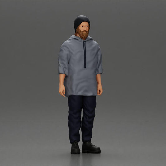 Diorama Modellbau Produktfoto 0: Stehende Figur: Mann mit Mütze & Kapuzenpullover (Ref Nr. A100)