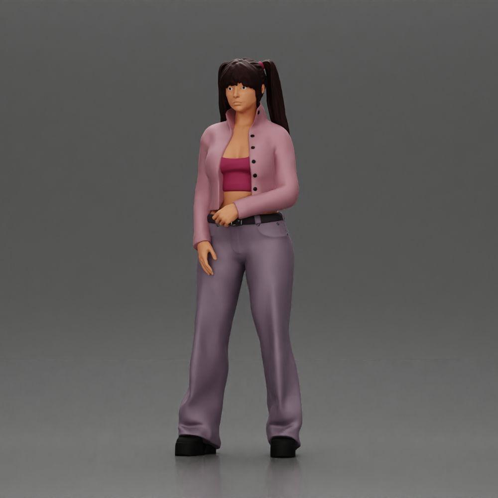 Diorama Modellbau Produktfoto 0: Diorama-Miniatur: Chola-Mädchen mit Zöpfen, Jacke, Top, Gürtel & Schlaghose (Ref Nr. A79)