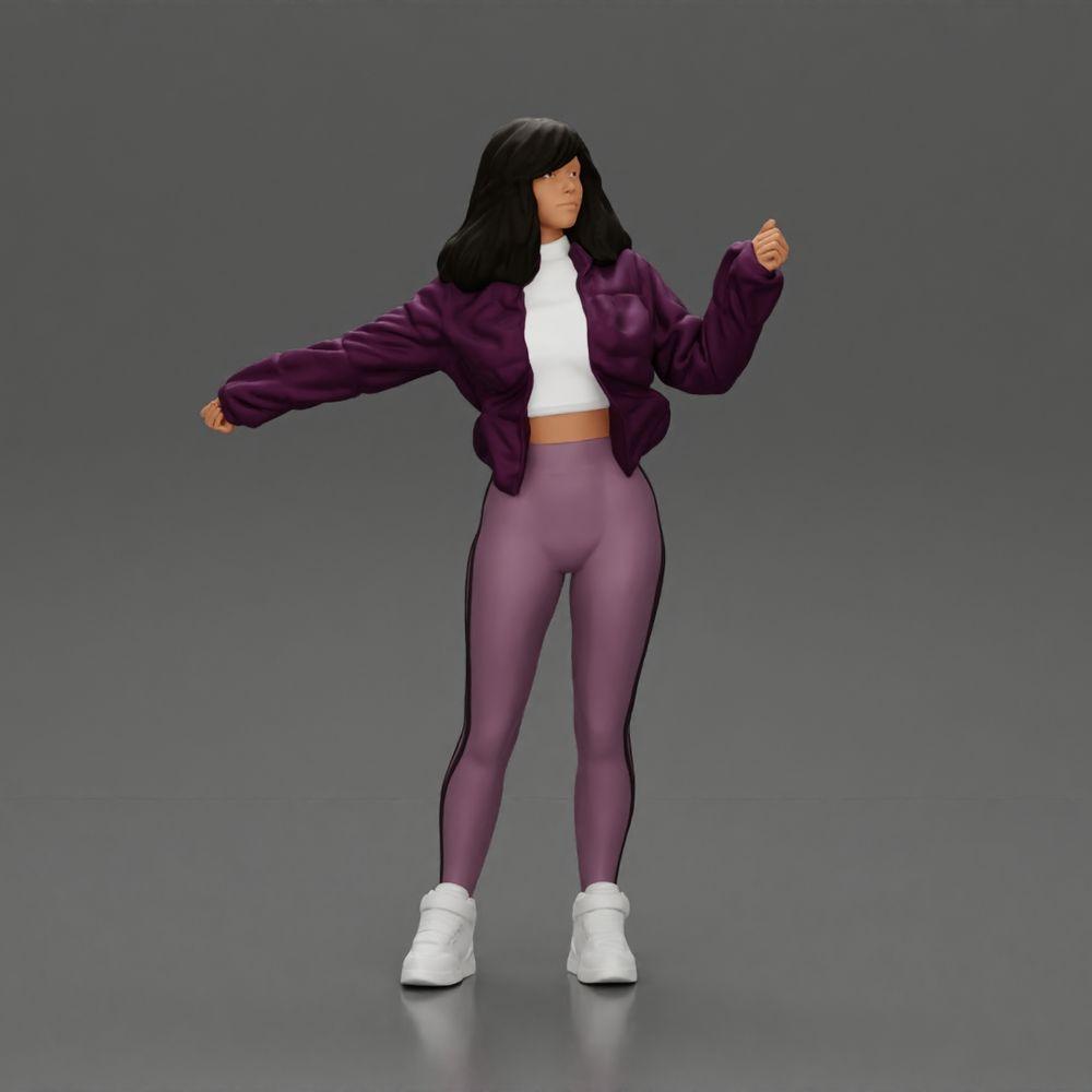 Diorama Modellbau Produktfoto 0: Diorama-Miniatur: Frau in offener Jacke, bauchfreiem Top und engen Hosen (Ref Nr. A114)