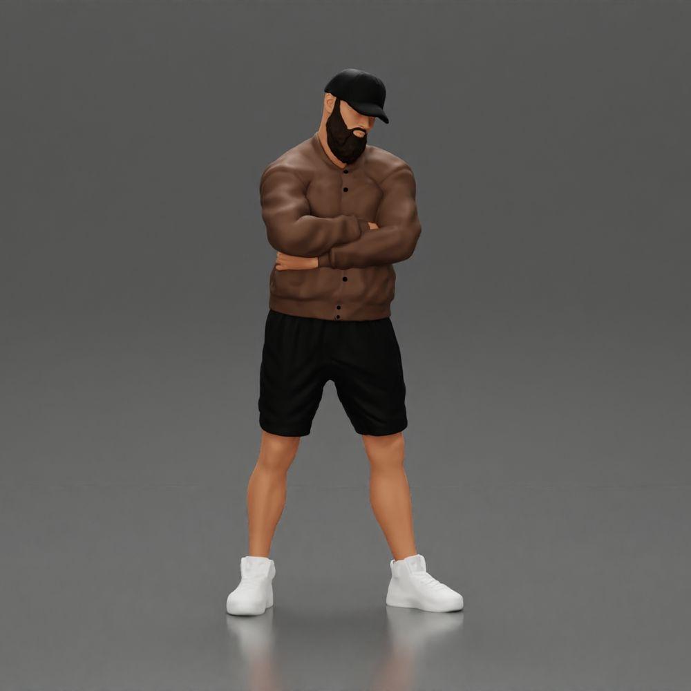 Diorama Modellbau Produktfoto 0: Figur: Mann mit verschränkten Armen, Cap, Jacke, Shorts, Sportschuhe (Ref Nr. A125)