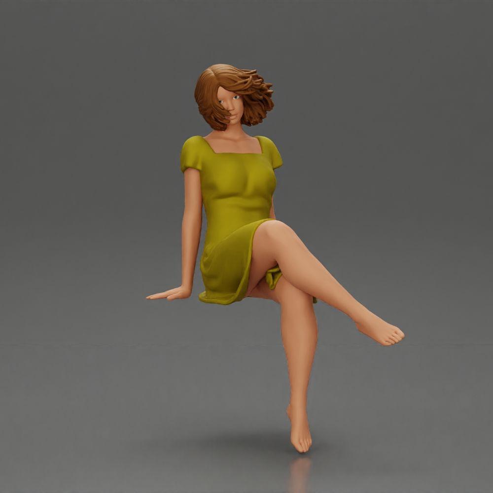 Diorama Modellbau Produktfoto 0: Diorama Miniaturfigur: Sitzende Frau im Kleid, barfuß, kurzes Haar im Wind (Ref Nr. A95)