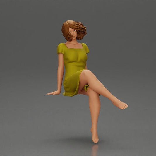 Diorama Modellbau Produktfoto 0: Diorama Miniaturfigur: Sitzende Frau im Kleid, barfuß, kurzes Haar im Wind (Ref Nr. A95)