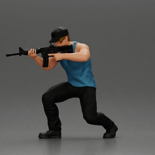 Diorama Modellbau Produktfoto 0: Diorama Figur: Kniende Miniaturfigur mit Gewehr - defensive Taktik-Pose für Diorama (Ref Nr. A140)
