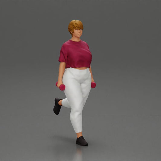 Diorama Modellbau Produktfoto 0: Dioramafigur: kräftige Frau im Fitness-Outfit, einbeinige Übung mit Kurzhanteln (Ref Nr. A105)