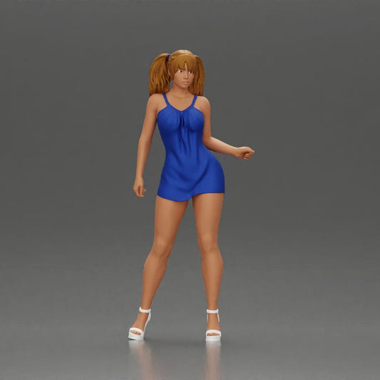 Diorama Modellbau Produktfoto 0: Diorama Figur: Weibliche Miniaturfigur stehend in kurzem Kleid mit Zöpfen und Sandalen (Ref Nr. A123)