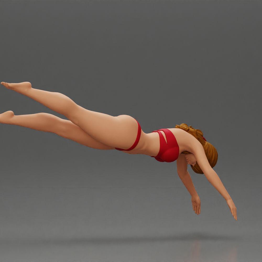 Diorama Modellbau Produktfoto 1: Diorama-Miniatur: Frau im roten Bikini, elegante Tauch-/Sprungpose (Ref Nr. A137)